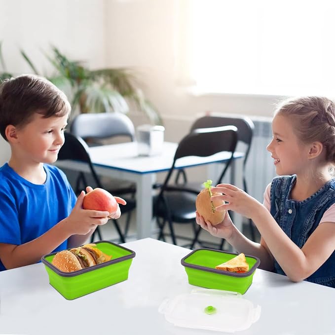 Guyuyii 4 Pack Collapsible Food Storage Containers with Lids | 4 Size Food-Grade Silicone for RV, Camping, Meal Prep, Small Kitchen | Stackable Design, Microwave/Freezer/Dishwasher Safe