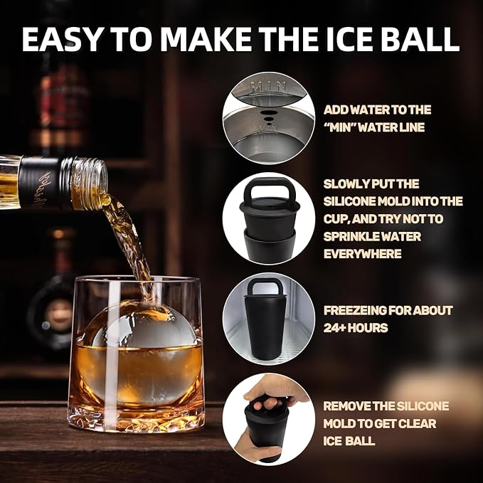 Clear Ice Cube Maker - 2.5" Large Whiskey Ice Ball Mold, Slow-Melting Crystal Clear Sphere Ice Balls for Whiskey & Cocktails, Reusable BPA-Free Silicone Ice Mold with Easy Release Design, 1 PC