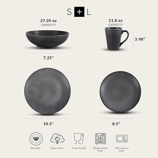 Stone Lain Grao Stoneware 32-Piece Dinnerware Set, Grey