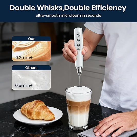 Milk Frother Rechargeable Handheld-Electric Whisk 3 Speed Adjustable, Coffee Frother Wand with 3 Stainless Whisks, Electric Foam Maker, Drink Mixer Blender for Latte Cappuccino Matcha Egg