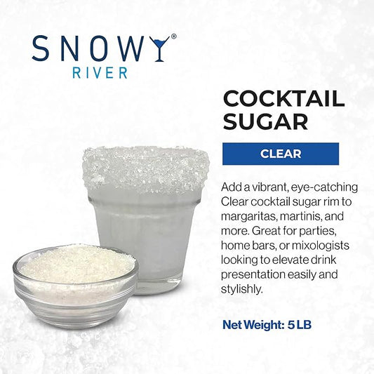 Snowy River Clear, Cocktail & Margarita Sugar Rimmer - Vibrant Naturally Colored Sugar for Cocktail Rimming, Baking & Decorating, Medium Crystal - 80oz
