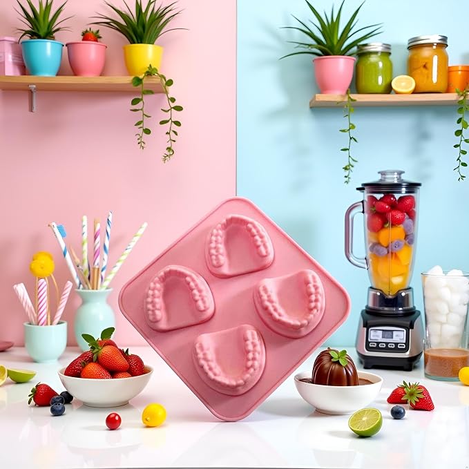 4 Hole Denture Teeth Shaped Ice Cube Mold Silicone Ice Tray DIY Ice Cream Funny Gag Gift For Dentist Seniors Ice Tray Molds(ZS485)