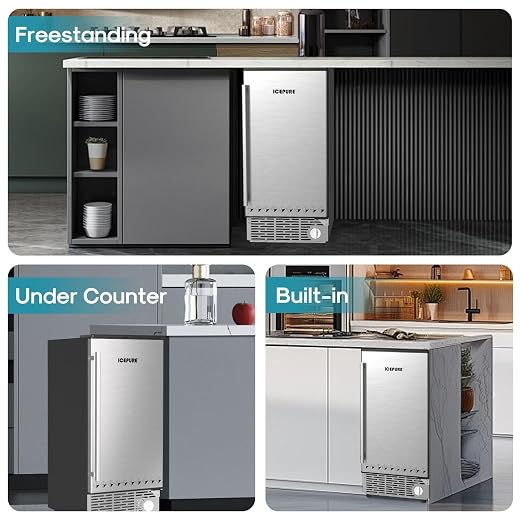 ICEPURE 15" Under Counter Ice Maker with Filter and Drain Pump, WiFi Control, ETL FCC, 90lbs/24H, Self-Cleaning, Smart Reminder, 24H Timer, Freestanding for Home Residential Commercial Stainless Steel