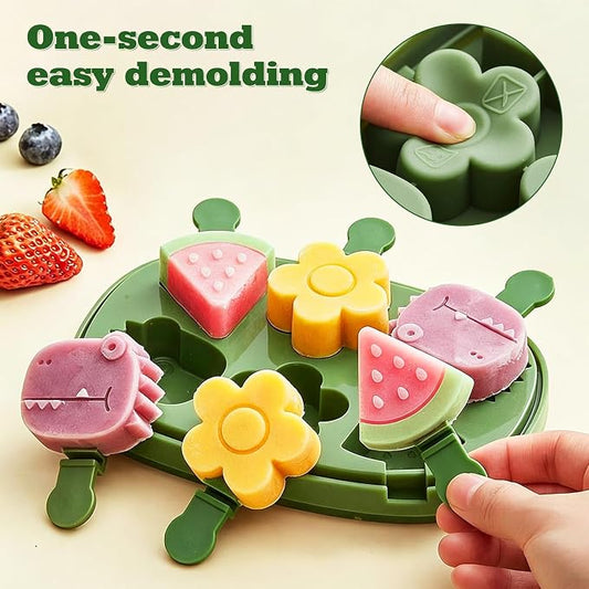 Silicone Popsicle Mold Fun Shaped Dinosaur Popsicle Silicone Molds with 6 Sticks, Reusable Small Mini Ice Popsicle Molds Set, Easy to Clean and Dishwasher Safe