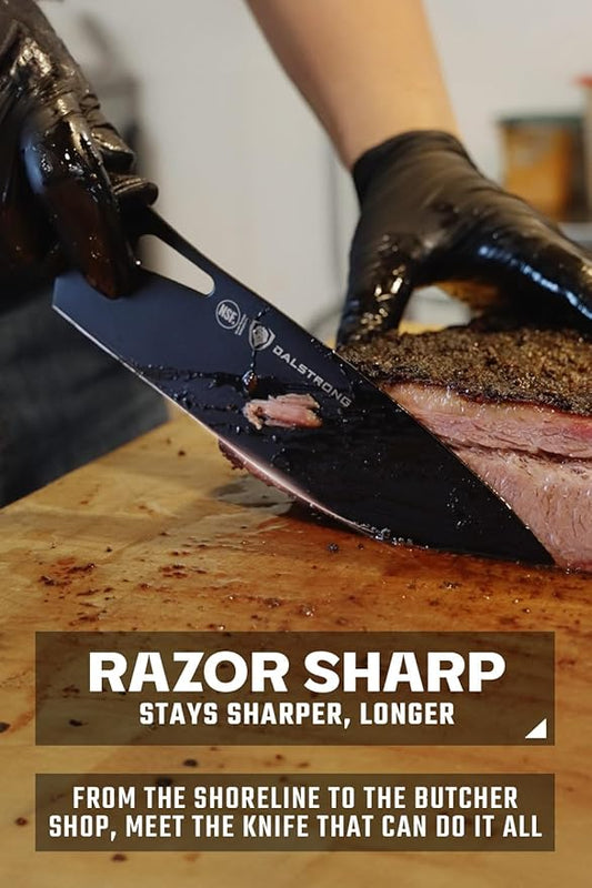 Dalstrong Chef Knife Professional - 8” - Night Shark Series - 7CR17MOV High Carbon Steel - Titanium Coated Blade - Water Outdoor & Fishing- Polypropylene Handle -w/Chef Knife Cover - NSF Certified