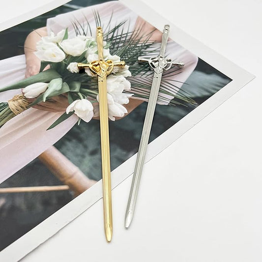 2PCS Hair Sticks for Buns,Hair Chopsticks,Sword Hair Pin,for Vintage Hair,Renaissance Chinese Hair Accessories,Metal Sword Hair Pins,Ancient Style Sword Hair Chopstick LINYUEARUI-Gold&Silver