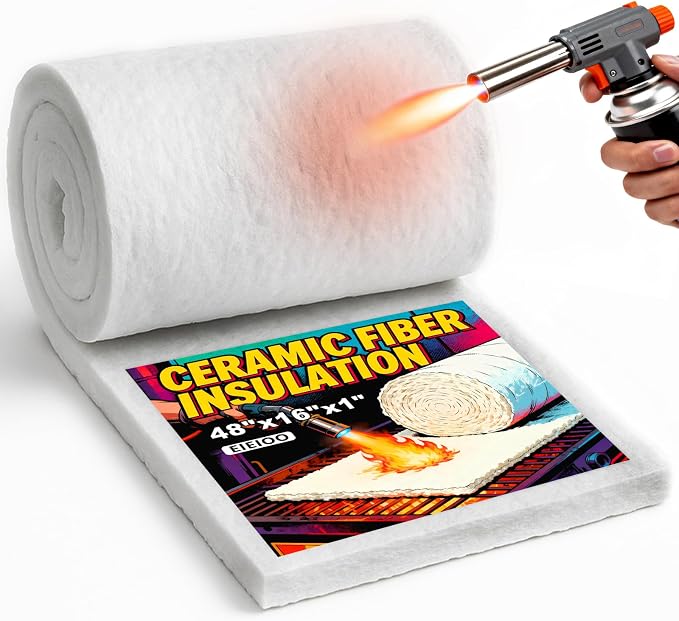 eieioo Ceramic Fiber Insulation, 2300F Ceramic Fiber Blanket, 48"x16"x1" Thick Fireproof Insulation Blanket for Wood Stove Baffle, Fireplace, Forges, Pizza Ovens, Chimney, Boiler(48"x16"x1")