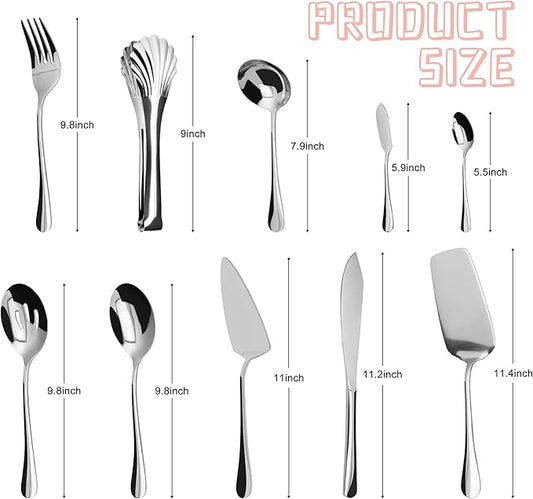 Serving Utensil Set,10 piece Serving Utensil with Serving Spoons,Serving Forks,Serving Tongs Soup Ladle and Pie Server Buffet Catering Serving Utensils,Dishwasher Safe (5.5-11.2Inch-Serving Set-10pcs)
