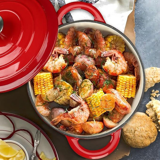 4.5 QT Enameled Cast Iron Dutch Oven with Self-Basting Lid, Heavy Duty Soup Pot for Tender Stews, Slow Cooking, Roasts & Bread Baking, Moisture-Locking, Smooth Easy-Clean Enamel Interior, Oven Safe 500°F