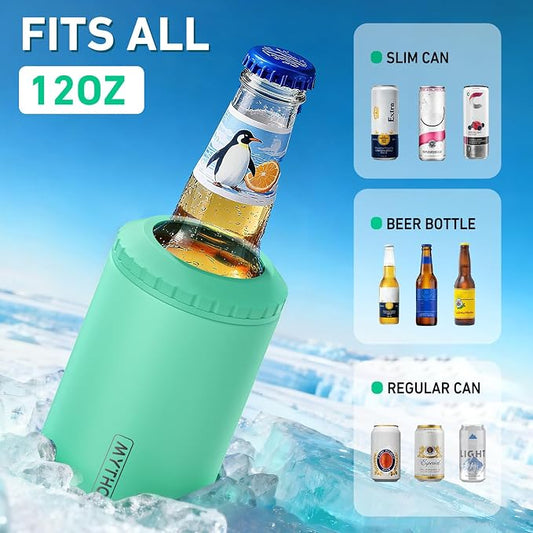 3 in 1 Slim Can Cooler for 12 OZ Skinny Can, Regular Can & Beer Bottle - Keep Cold for 6 Hours - Double Walled Insulated Stainless Steel Vacuum Beverage Can Insulator