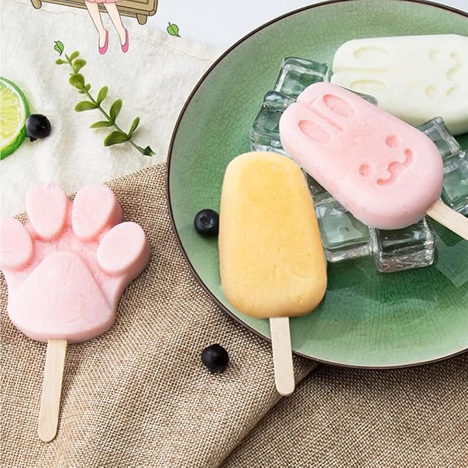 Cute Rabbit Popsicle Molds Silicone Rabbits Ice Pop Molds Homemade Popsicle Silicone Mold with 100pcs Popsicle Sticks Reusable Easy Release Summer Ice Pop Maker (Rabbit)