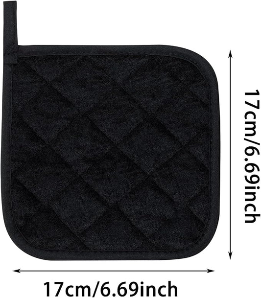 ONLYKXY 2pcs Cotton Heat Resistant Pads Basic Square Pot Holder 17cm/6.69inch Multipurpose Quilted Liner Little Trivet Cloth Potholders for Hot Cold Kitchen Baking Cooking Oven (Black)