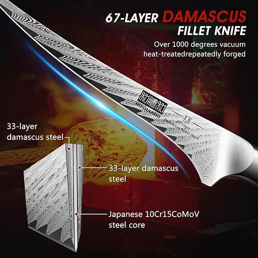 HOSHANHO Fillet Knife 7 Inch, Damascus Steel Boning Knife, Professional Fish Fillet Knife for Meat Chicken Cutting, Meat Knife with G10 Ergonomic Handle