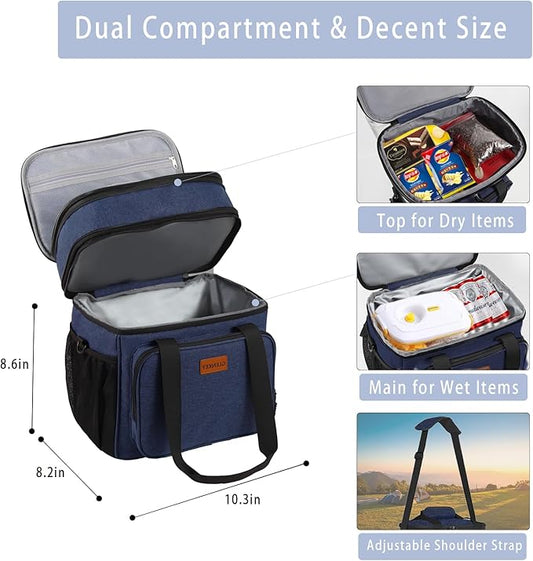 Expandable Lunch Box Cooler Bag - Insulated Soft Lunch Bag for Men Women - Large Lunchbox for Adults Work Camping Outdoor Travel Blue 16L