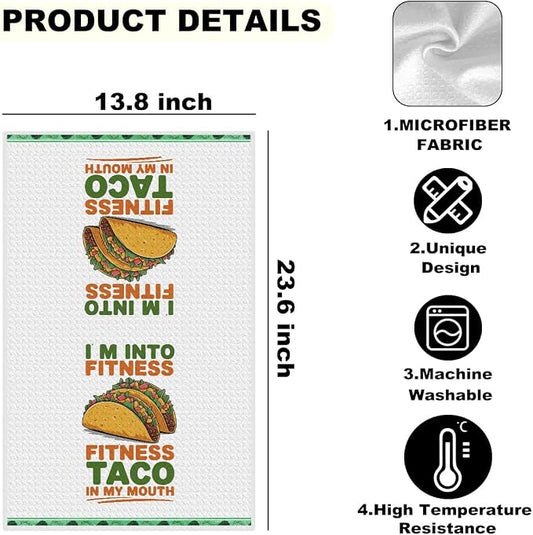 2PCS Taco Decorative Dish Towels, Funny Kitchen Accessories, Cinco De Mayo Decor, Tacos Waffle Weave Kitchen Decorative Tea Towels Taco Tuesday Gift for Housewarming Gift Tacos Lover Accessories