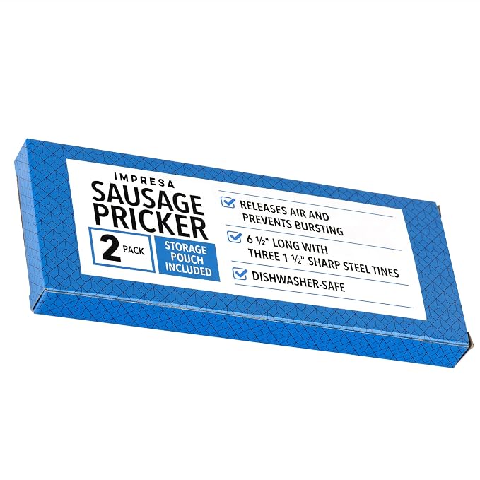 IMPRESA Extra Long Sausage Pricker Tool - Burst Prevention & Sausage Casing Pricker - Comfort Grip & Meat Tenderizer - Pack of 2, 6.5 x 1 in