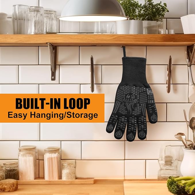BBQ Gloves, Oven Gloves, 1472°F Extreme Heat Resistant Barbecue Gloves, Silicone Non-Slip Oven Mitts, Kitchen for Cooking, Grilling, and Baking