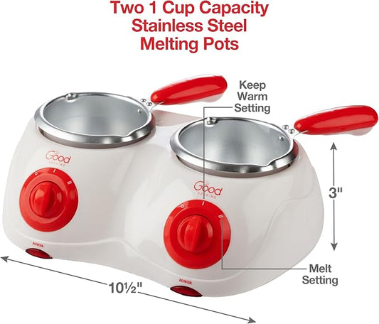 Electric Chocolate Melting Pot Dual Set with 30-Piece S'mores Accessories | Fondue Candy Maker for Dipping, Drizzling and Decorating Strawberries, Marshmallows, Pretzels, Fruit Cookies and Party Treats