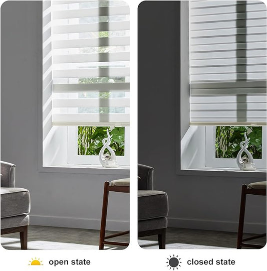 Persilux Cordless Zebra Blinds for Indoor Windows, Free-Stop Zebra Blinds Cordless, Light Filtering Sheer Shades Dual Layer for Day and Night, Zebra Roller Shades for Home (36.25" W X 64" H, White)