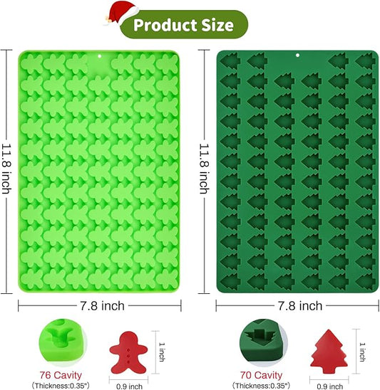 JOERSH Christmas Chocolate Silicone Molds, 2PCS Mini Christmas Tree and Gingerbread Man Shaped Candy Mold Non Stick for Fondant, Gummy, Jello, Dessert Cake Decorating