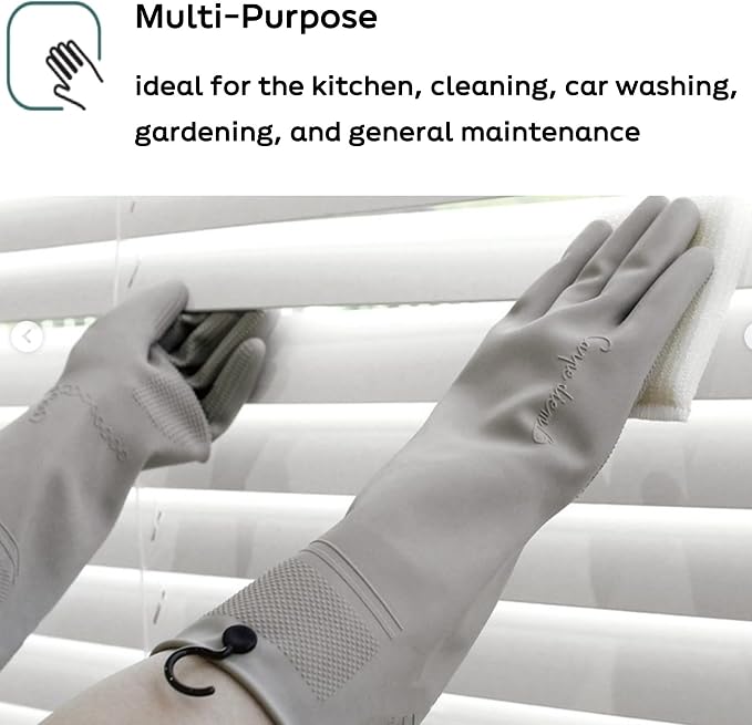Myungjin 2 Pairs Reusable Waterproof Non-Slip Honeycomb Grip Latex Rubber Gloves with Hang-Dry Hooks/Hanging Loops for Dishwashing Household Cleaning Cooking (Medium OverFit)