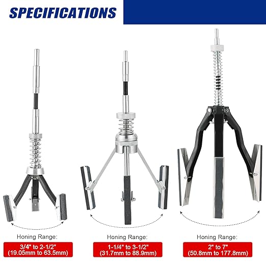 Engine Cylinder Hone Adjustable Deglazer Set 3pcs for Grinding Holes from Minium 3/4" to Maximum 7" in Diameter, Adjustable Brake Piston Honing Tools with Extra 9-Piece 220 Grit (1-1/8"+2"+4")