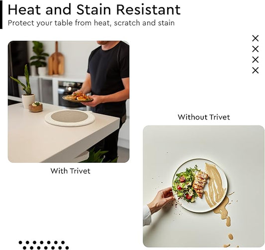 Encasa XO Round Trivet Mats For Hot Dishes with Hanging Loop | Beige Combo - Set of 6 with 7 inch Diameter | Cotton Round Thick Heat Resistant Pot Holders | Use Hot Pads Plate Mats For Hot Pots & Pans