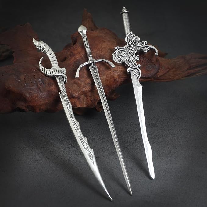 3Pcs Sword Hair Pins - Medieval Renaissance Gothic Hair Sticks for Women, Vintage Metal Hair Chopsticks for Bun Updo, Renaissance Accessories Medieval Accessories