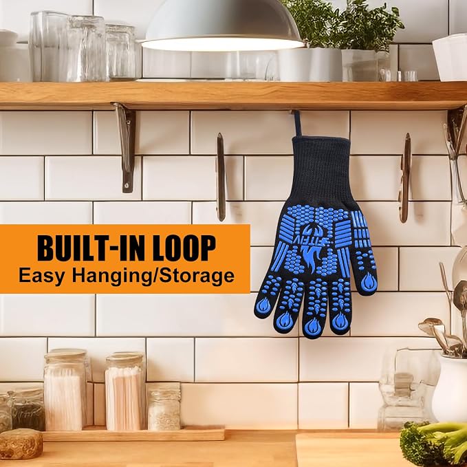 BBQ Gloves, Oven Gloves, 1472°F Extreme Heat Resistant Barbecue Gloves, Silicone Non-Slip Oven Mitts, Kitchen for Cooking, Grilling, and Baking