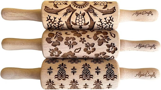 HAWAII 3 KID Rolling Pin SET. Wooden Laser Cut Mini Rolling Pins for cookies, play dough, salt dough by Algis Crafts