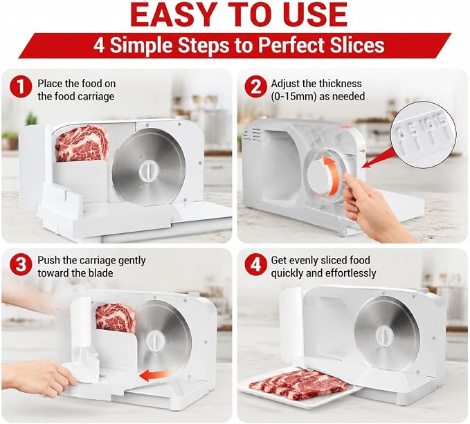 Meat Slicer Machine for Home,Foldable 150w Electric Meat Slicer with 6.7"Removable Stainless Steel Blade & Tray | 0-15mm Adjustable Thickness | Dual Safety Lock, Food Deli Slicer for Frozen Meat Jerky