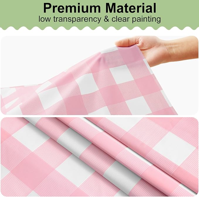 4 Packs Buffalo Disposable Table Cloth, 54 x 108 Inch Waterproof Plastic Tablecloth, Rectangle Pink and White Checkered Table Covers for Picnic, Birthday, Party, Back to School