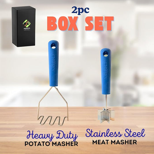 2pc Gift Set | Large Stainless Steel Meat Chopper & Potato Masher | DW Safe