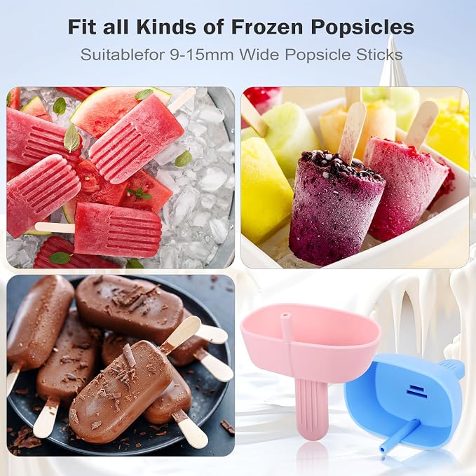 4 Pcs Silicone Drip Free Popsicle Holder for Kids, Reusable Popsicle Drip Catcher with Straw, Thick Ice Lolly Holder, Ice Cream Holder, Ice Lolly Drip Catcher for Home Picnic Party
