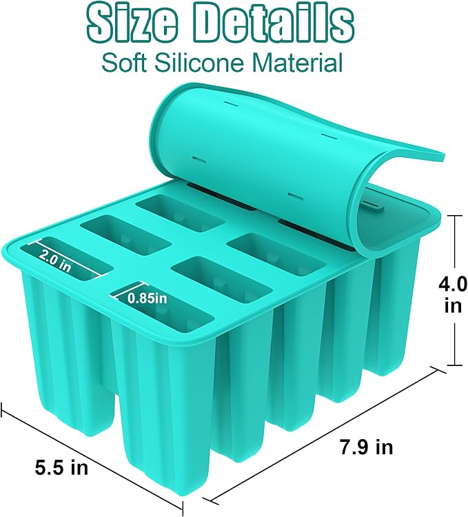 Ozera Popsicles Molds, 10-Cavity Popsicle Maker Molds Silicone Popsicle Molds, Homemade Popcical Molds Ice Pop Molds with 50 Popsicle Sticks, 50 Popsicle Bags (Green)