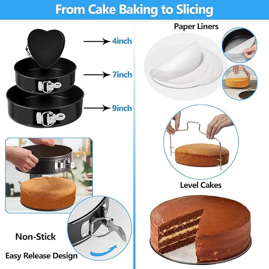 722pcs Cake Decorating Kit - Baking Supplies with Springform Pans, Cake Rotating Turntable, Icing Piping Bags and frosting Tips Set - Cake Decorating Tools for Beginners