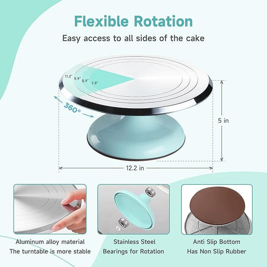 Cake Decorating Kit, 138pcs Cake Decorating Supply with 12 Inch Aluminium Cake Turntable, 64 Numbered Icing Piping Tips, 2 Spatulas, 3 Icing Comb Scraper and Leveller, Piping Bags,cake decorating tool