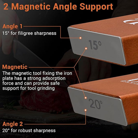 Davior Rolling Knife Sharpener Kit with Diamond Discs, 15° & 20° Multi Angle Magnetic Knife Sharpener Roller Tool for Kitchen and Pocket Knives, Finger Protector, Leather Strop & Carry Bag
