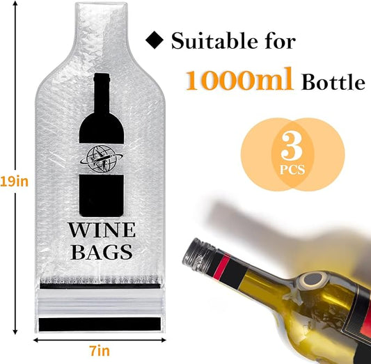 3 Pack Wine Bottle Travel Bags 19x7 Inch Leak Proof for Airplane Cruise | Protector bags with PVC shell and cushioned inner layer, triple seal with double zip lock