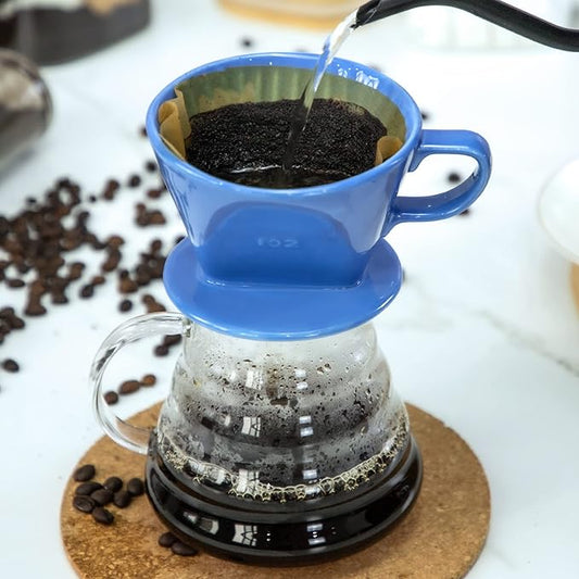 Pour Over Ceramic - Coffee Dripper Ceramic Coffee Maker with 3 Holes Flat Bottom, Porcelain Slow Filter Cone for Travel, Camping, Office, Home, Coffee Maker Brew…
