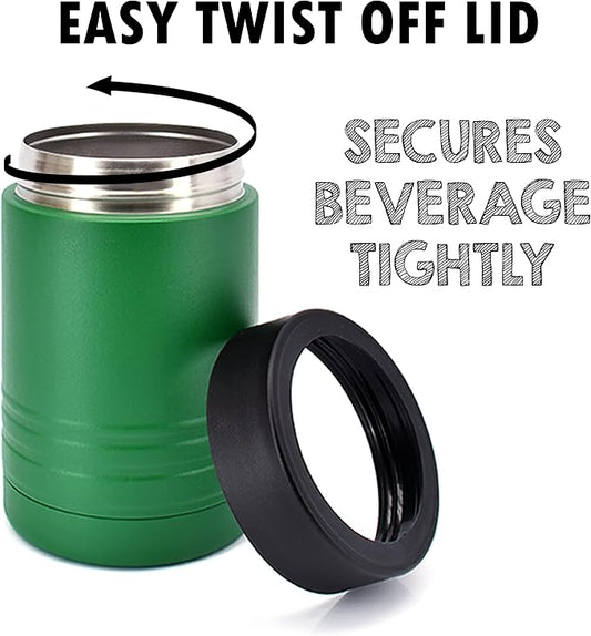 4-in-1 Stainless Steel 12 oz Double Wall Vacuum Insulated Can or Bottle Cooler Keeps Beverage Cold for Hours - Also Fits 16 oz Cans - Powder Coated Green - Clear Water Home Goods
