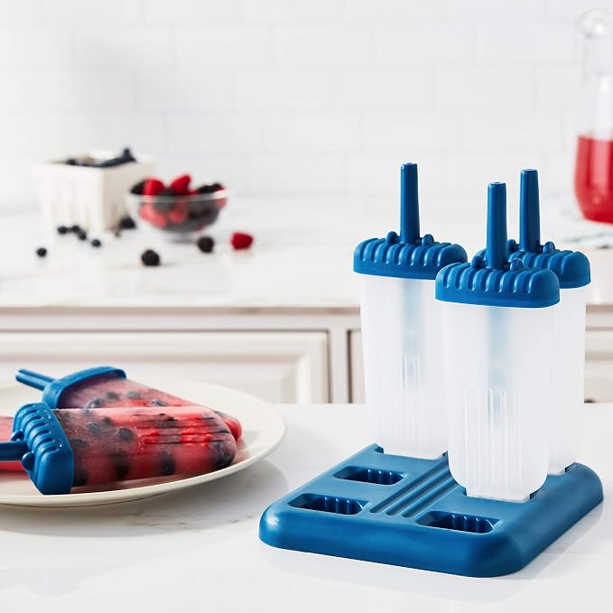 Tovolo Groovy Popsicles Molds Set of 6 for Homemade Frozen Treats, Reusable Popsicle Molds with Sticks and Drip Guard, Dishwasher Safe BPA Free Ice Pop Molds for Kids and Toddlers, Blueberry