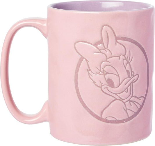 Silver Buffalo Disney Mickey and Friends Featuring Daisy Duck Etched Engraved Wax Resist Handmade Ceramic Pink and Purple Pottery Mug, 17 Ounces