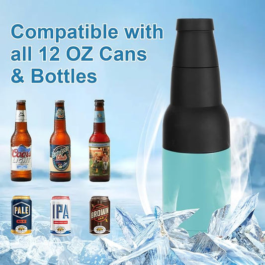 12oz Frosty Can Cooler Double Walled Stainless Steel Bottle Holder | Mint Green Beer Bottle Insulator Slim Can Cooler with Beer Opener Vacuum Insulated Ice Cold Clear Water Home Goods