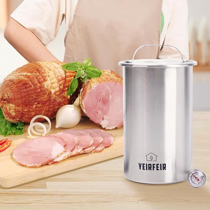 Deli Meat Press and Ham Maker - 304 Stainless Steel Lunch Meat Press with Thermometer, 20 Cooking Bags & Recipes - Healthy Homemade Cooking Tool for Ham &Deli Lunch Meat Making