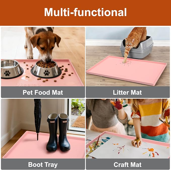 ukeetap 34" x 22" Extra Thick Silicone Mat Waterproof with Raised Edge, Under Sink Mat for Kitchen & Bathroom, Kitchen Cabinet Liner, Multi-Purpose for Storage & Protection, Pink
