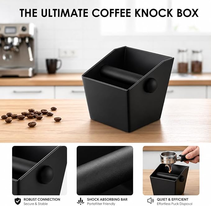 2 Pack Espresso Knock Box, 4.6 Inch Coffee Grounds Bin, Non-Slip Base | 2 Pack Espresso Knock Box for Easy Coffee Grounds Cleanup at Home, Office, or Coffee Bar