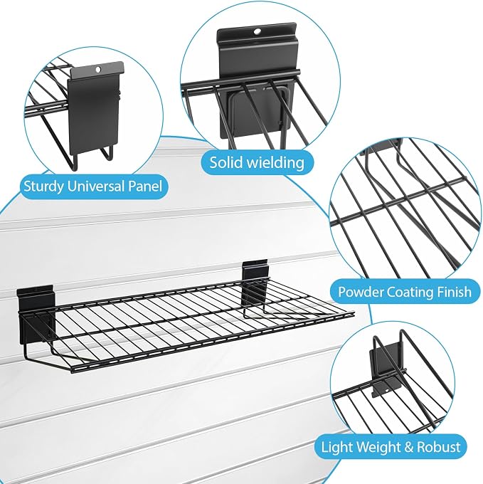 Slat Wall Shelves Accessories - 24 Inch Slatwall Wire Shelf Heavy Duty Storage Garage Shelving Wall Mounted (6 Pack)