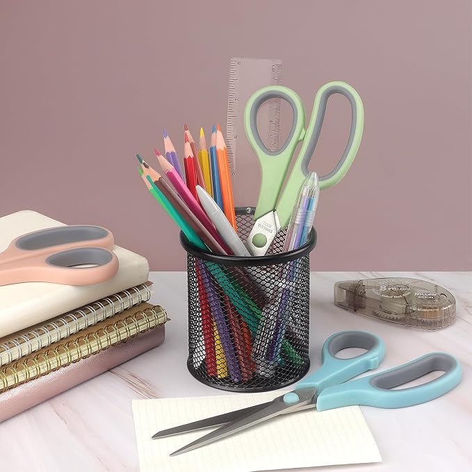 LONGKEY 8.5" Pastel Scissors 3-Pack, Ultra Sharp Stainless Steel, Gray | Soft Comfort-Grip Right/Left Hand