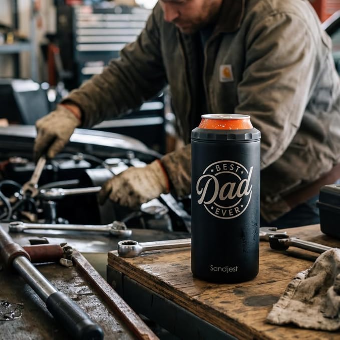 Best Dad Ever Can Cooler Drink 12oz - Travel Mug Cup - Stainless Steel Insulated for Men - Tumbler Cans Koozie, Son - Daughter Gift for Dad Daddy Papa Christmas, Birthday, Father's Day